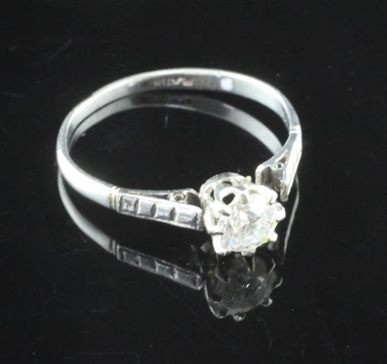 A 1920s platinum and solitaire diamond ring, shank broken.